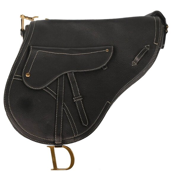 Christian Dior Black Leather Saddle Shoulder Bag MA-0032 166113 - Picture 1 of 9